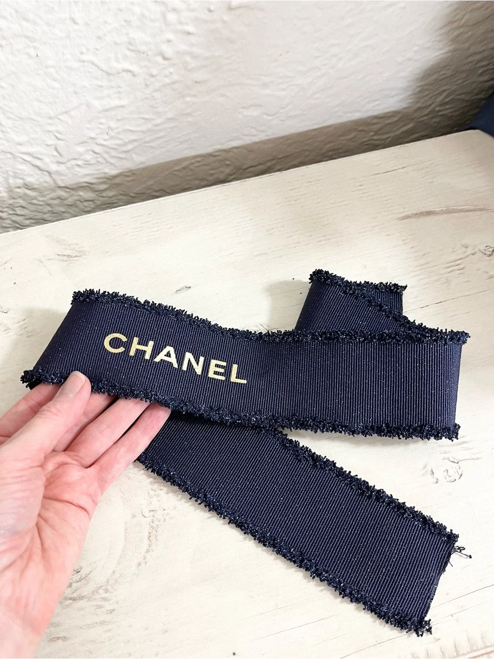 Chanel Ribbon Navy Blue Metallic Fringe